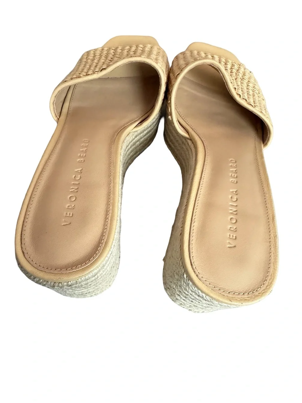 Veronica Beard Cream Woven Raffia Espadrille Wedge Sandals Slide Size 7 Women's